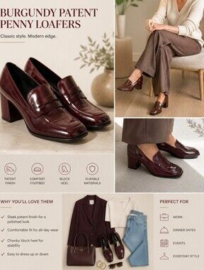 Nine West Women's Burgundy Patent Penny Loafers Man Made Materials